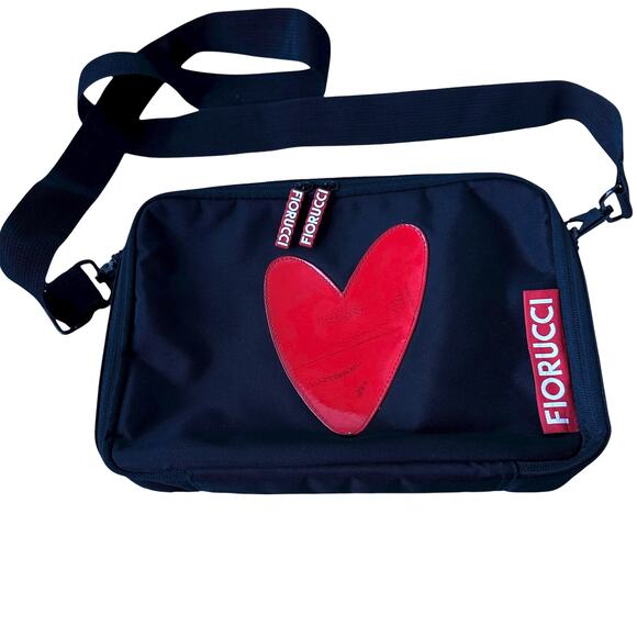 Vintage Fiorucci Crossbody Bag Black Canvas Red Heart Messenger 11"x7.5"x2" - Picture 11 of 11